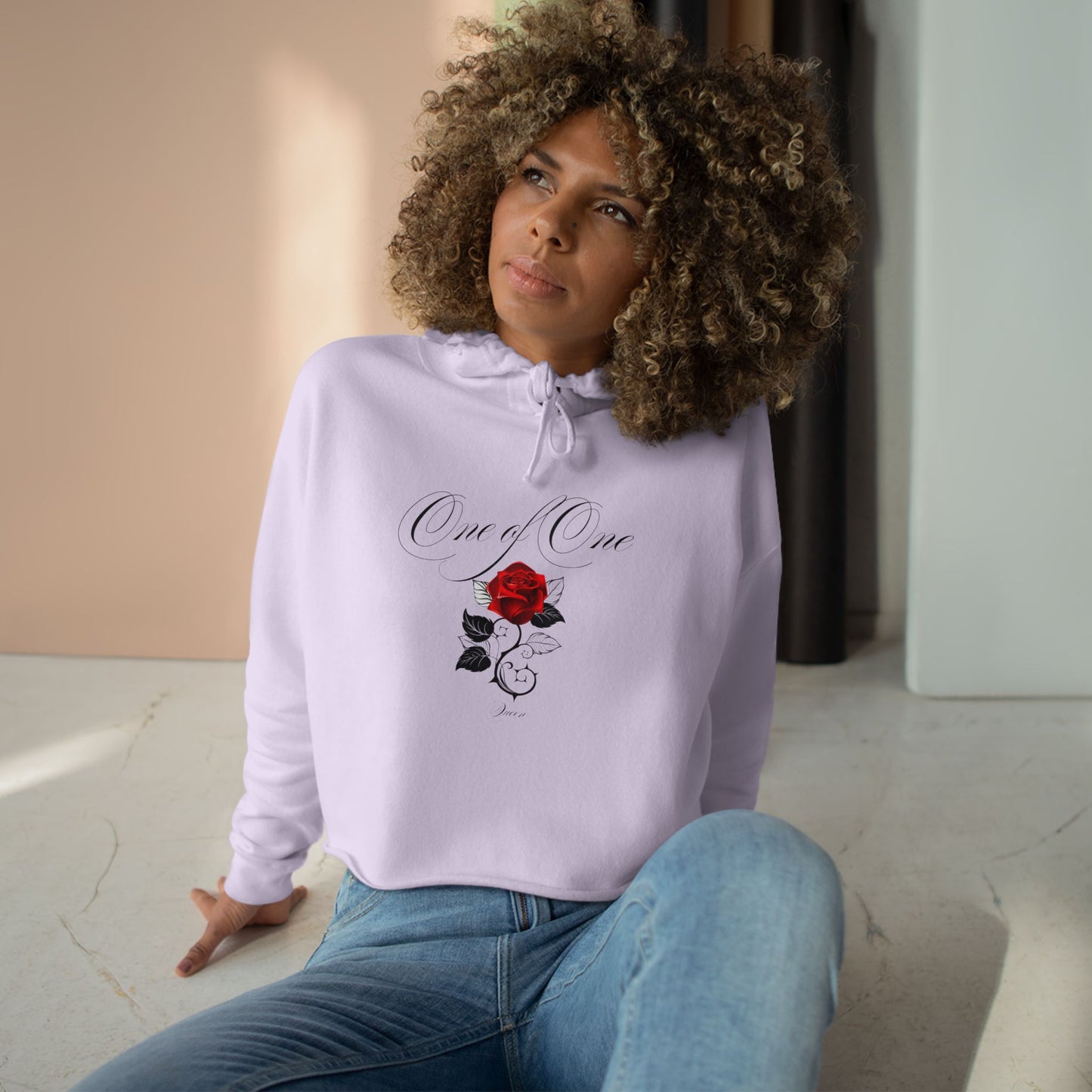 Rose Crop Hoodie — 'Love You' Script Floral Cropped Sweatshirt