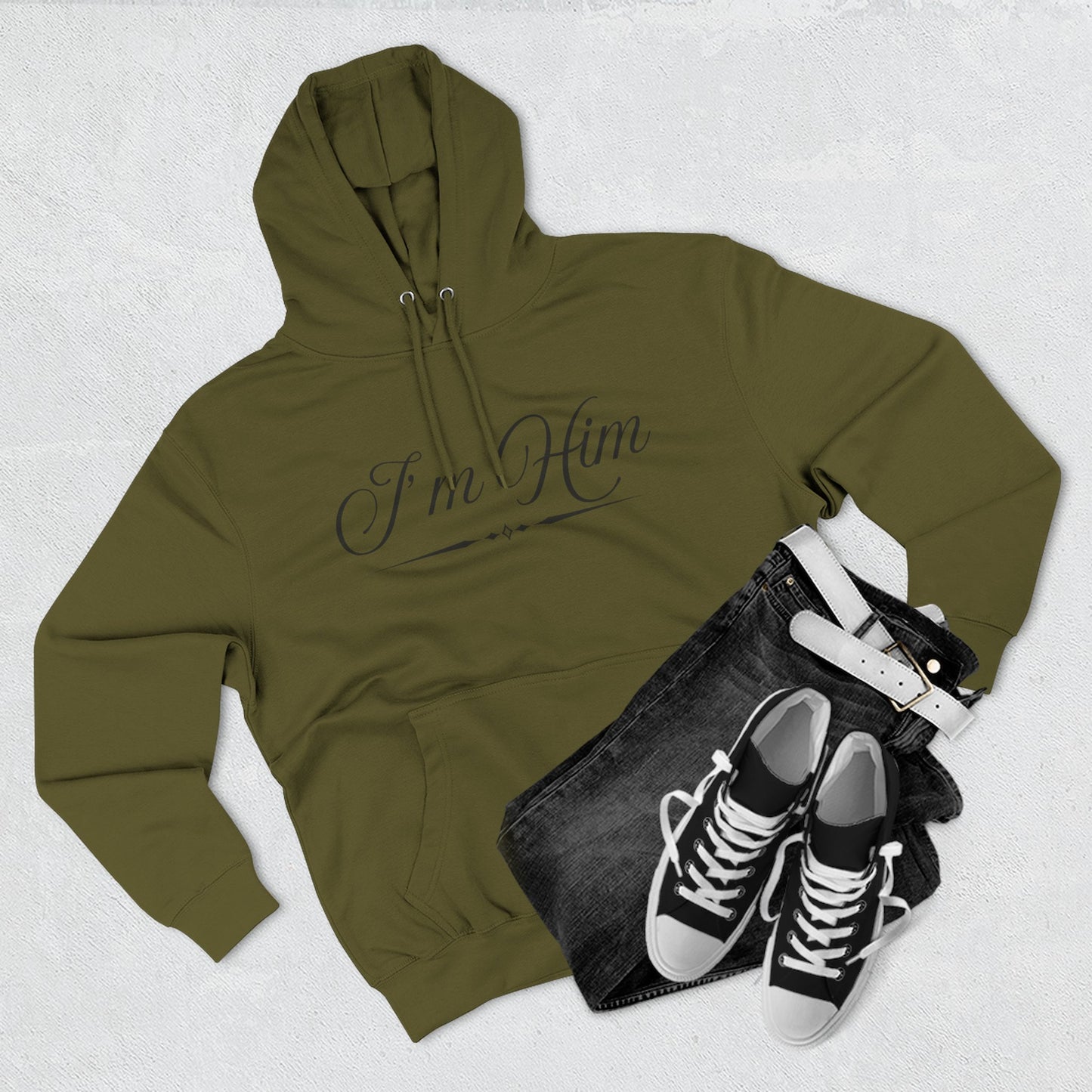 "I'm Him" Fleece Hoodie — Elegant Script Pullover for Confident Style