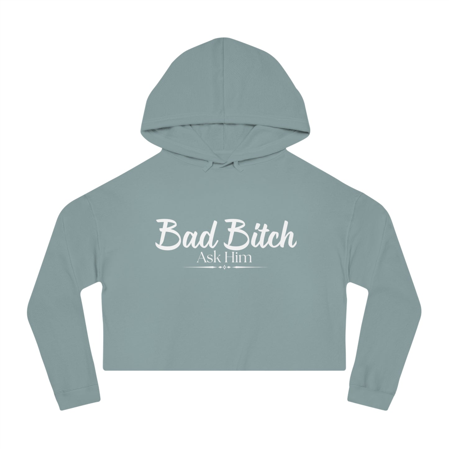 Cropped Hoodie — "Bad Bitch" Script Graphic Women's Crop Hooded Sweatshirt