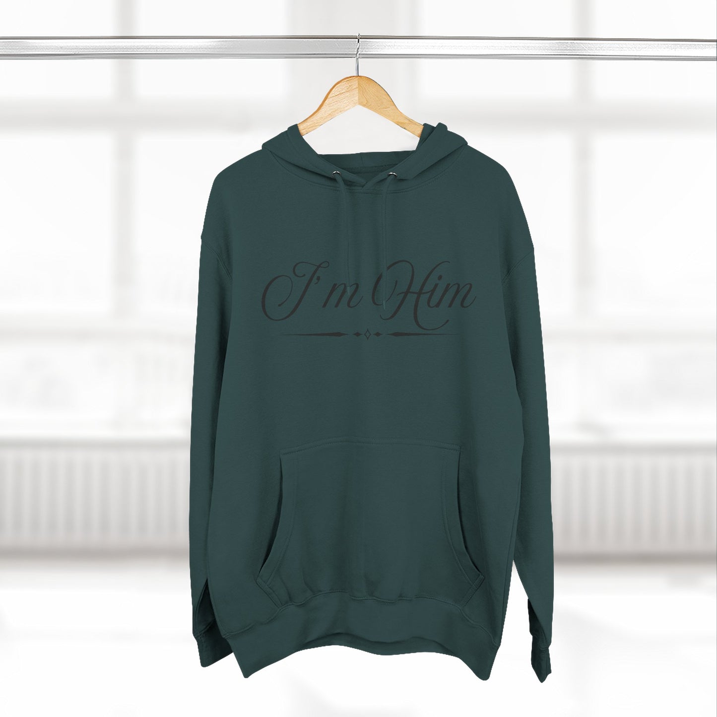 "I'm Him" Fleece Hoodie — Elegant Script Pullover for Confident Style