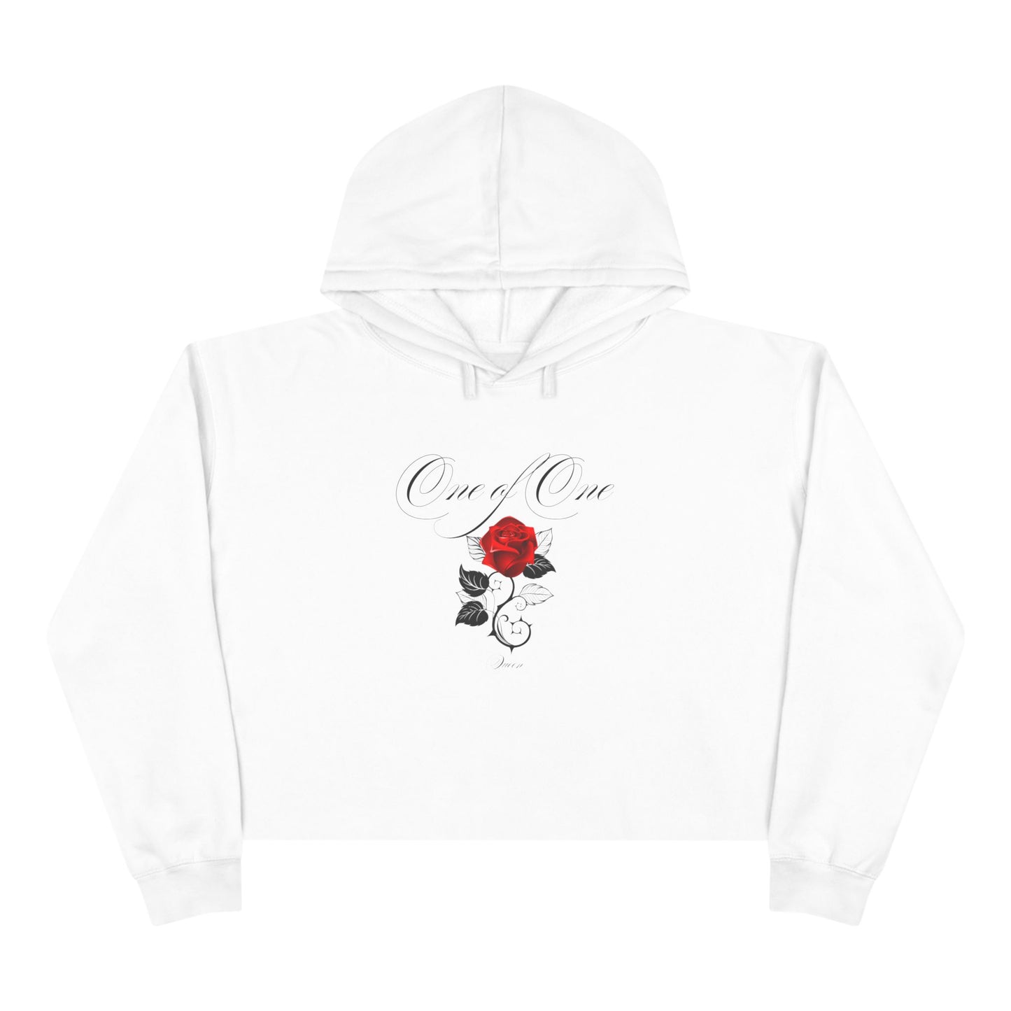 Rose Crop Hoodie — 'Love You' Script Floral Cropped Sweatshirt