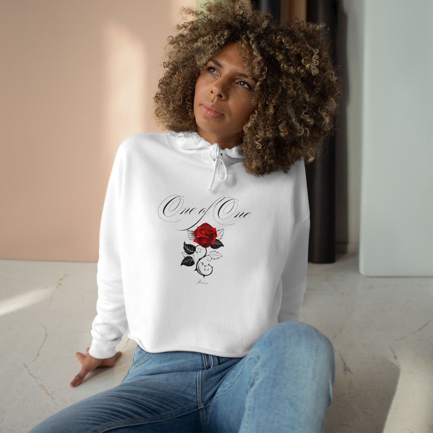 Rose Crop Hoodie — 'Love You' Script Floral Cropped Sweatshirt