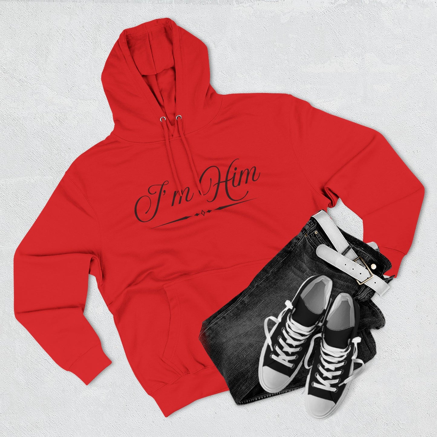 "I'm Him" Fleece Hoodie — Elegant Script Pullover for Confident Style