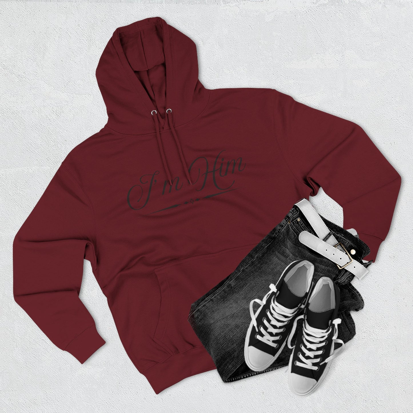 "I'm Him" Fleece Hoodie — Elegant Script Pullover for Confident Style