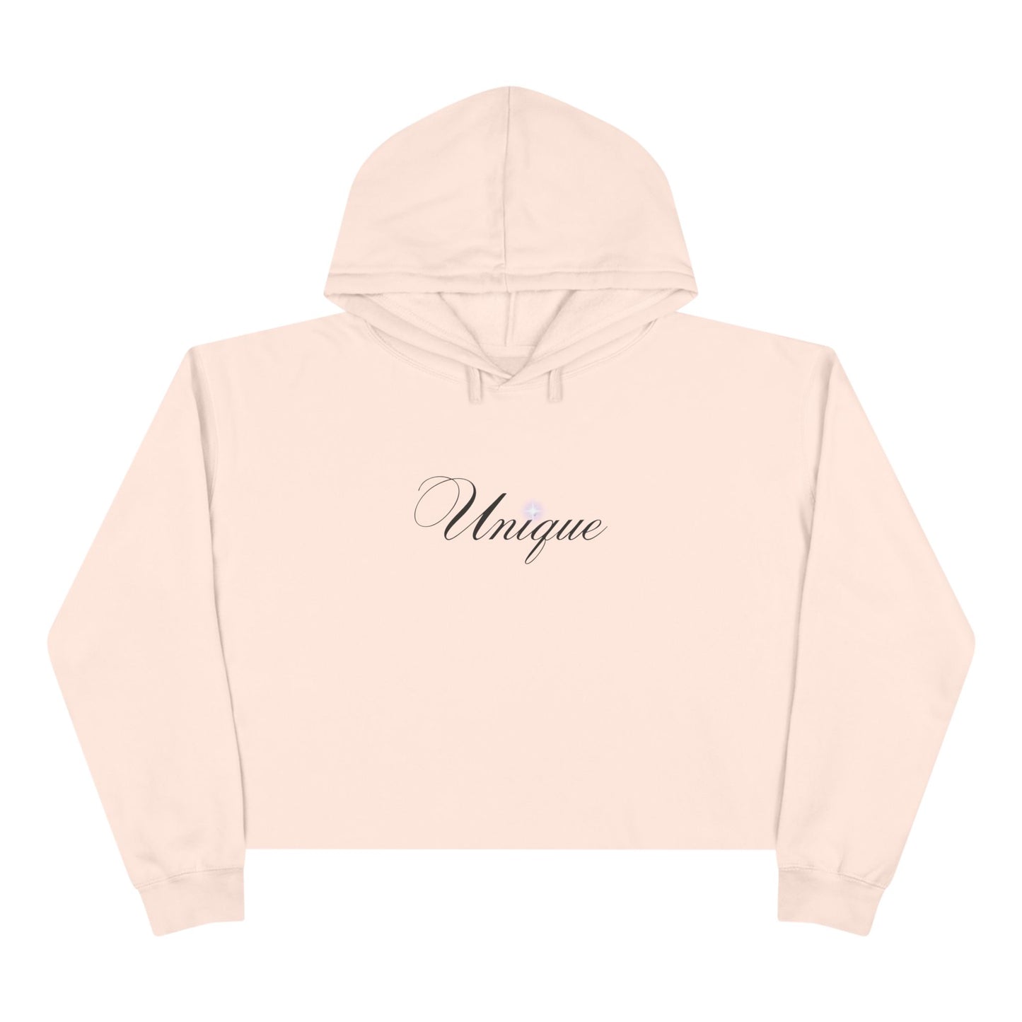 'Unique' White Cropped Hoodie — Minimal Script Crop Sweatshirt