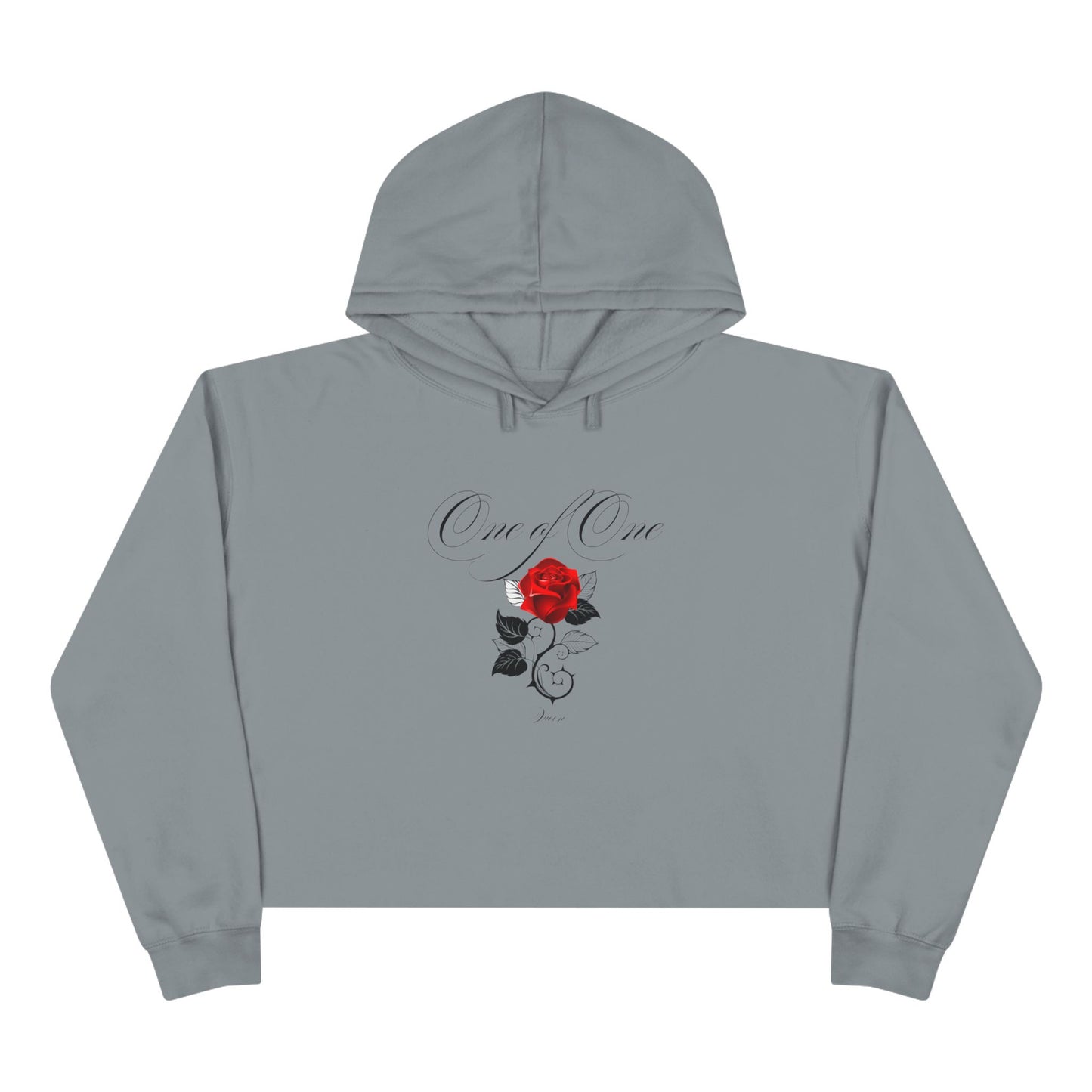 Rose Crop Hoodie — 'Love You' Script Floral Cropped Sweatshirt