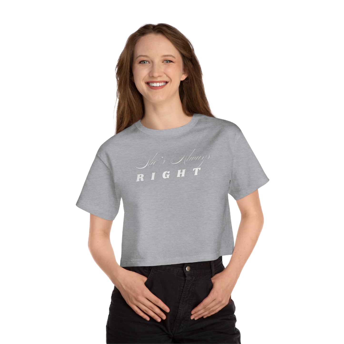 Shes Always Right White Cropped Tee | Champion Heritage Cropped T-Shirt