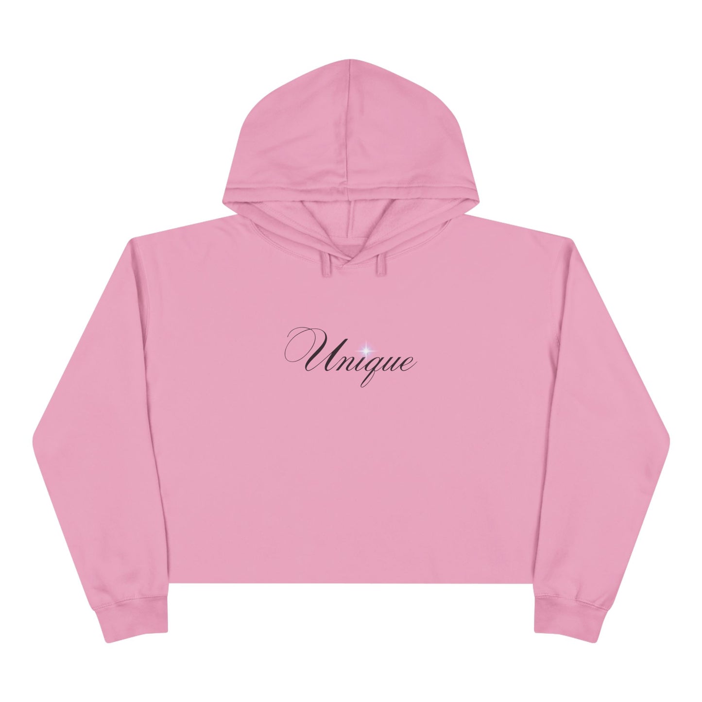 'Unique' White Cropped Hoodie — Minimal Script Crop Sweatshirt