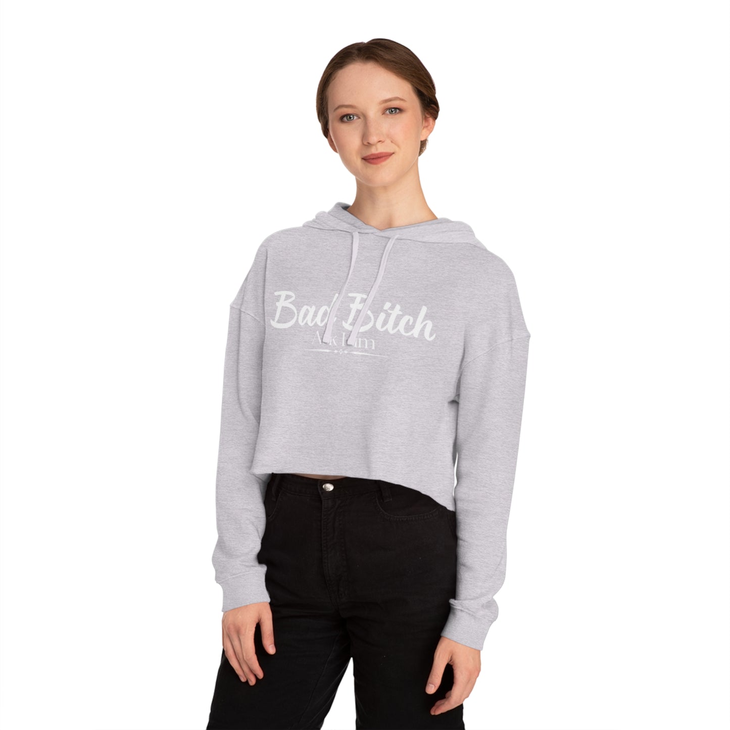 Cropped Hoodie — "Bad Bitch" Script Graphic Women's Crop Hooded Sweatshirt