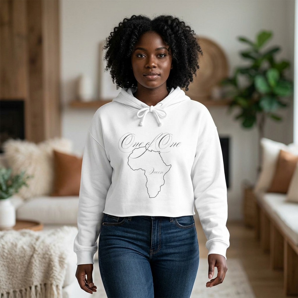 Crop Hoodie — Minimal Africa Outline "Love You" Graphic