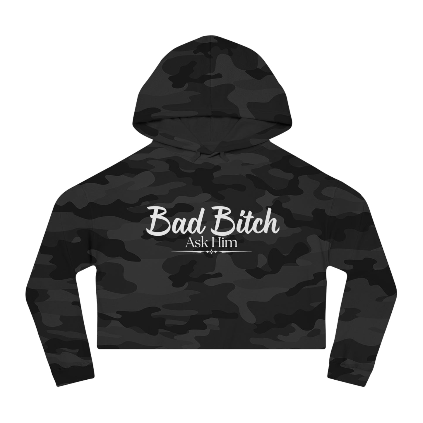 Cropped Hoodie — "Bad Bitch" Script Graphic Women's Crop Hooded Sweatshirt