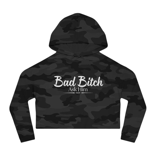 Cropped Hoodie — "Bad Bitch" Script Graphic Women's Crop Hooded Sweatshirt