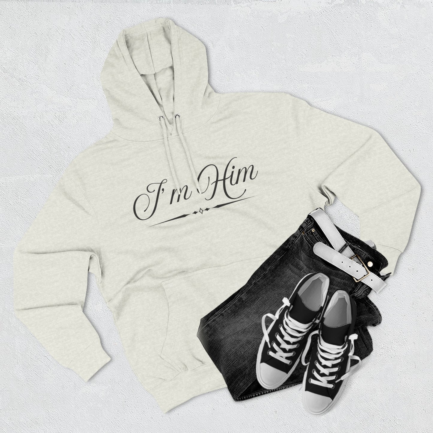 "I'm Him" Fleece Hoodie — Elegant Script Pullover for Confident Style