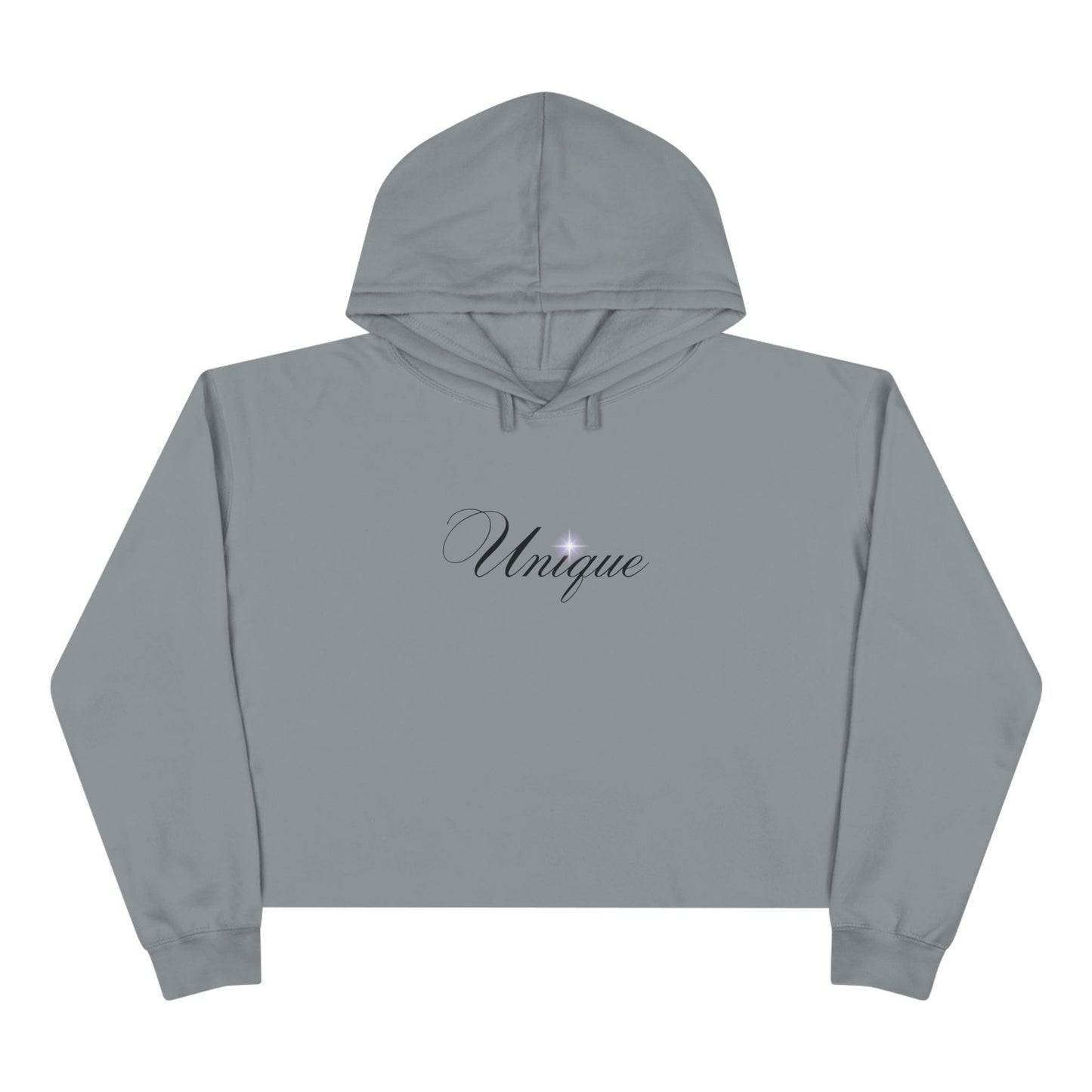 'Unique' White Cropped Hoodie — Minimal Script Crop Sweatshirt
