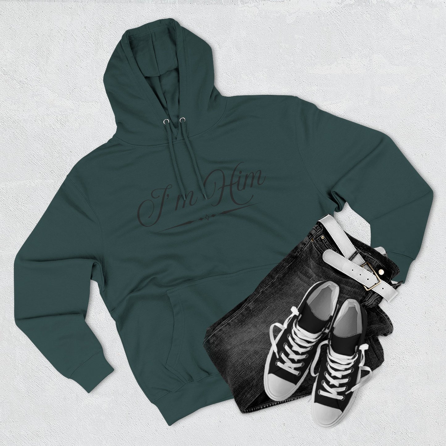 "I'm Him" Fleece Hoodie — Elegant Script Pullover for Confident Style