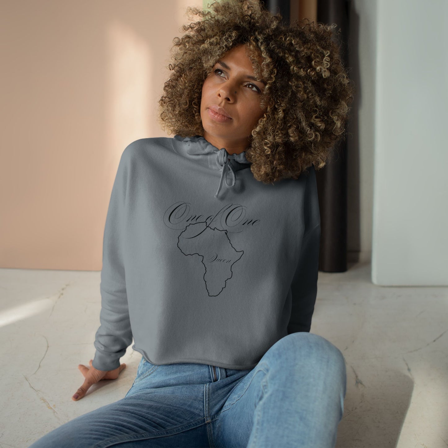 Crop Hoodie — Minimal Africa Outline "Love You" Graphic