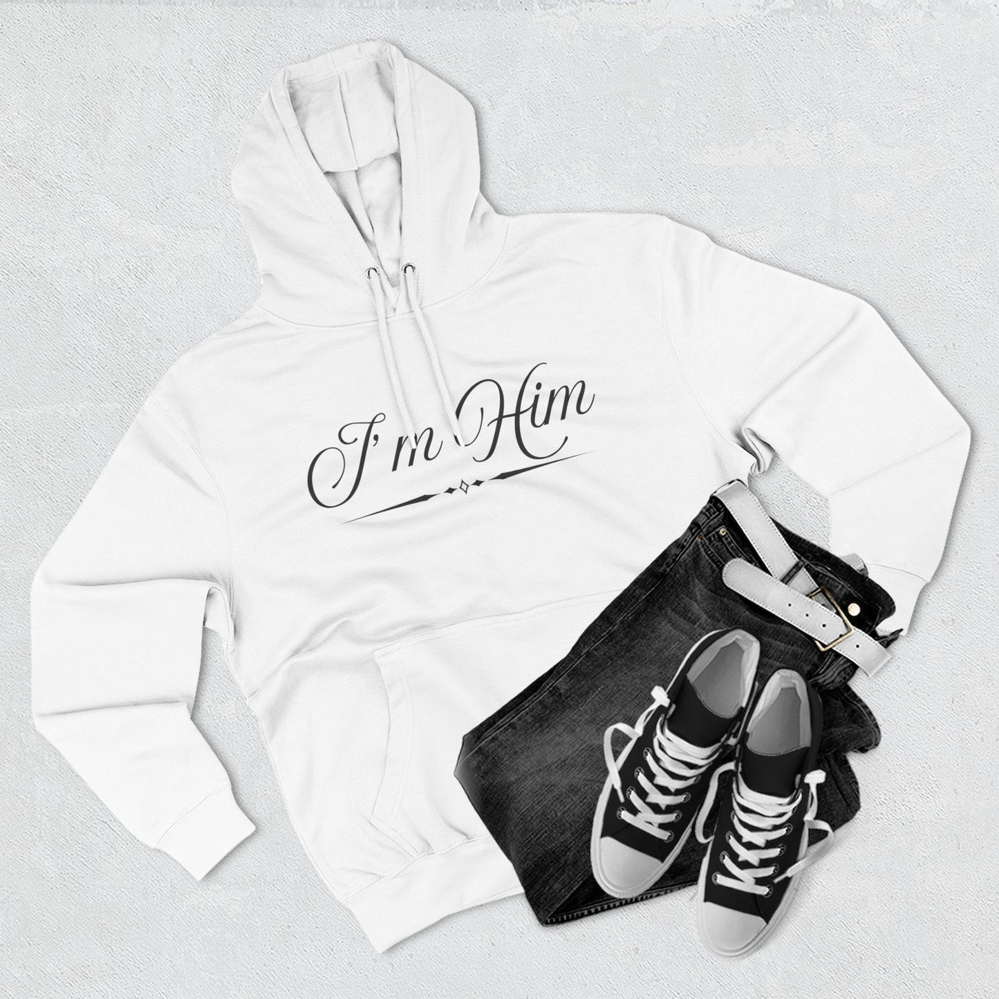 "I'm Him" Fleece Hoodie — Elegant Script Pullover for Confident Style