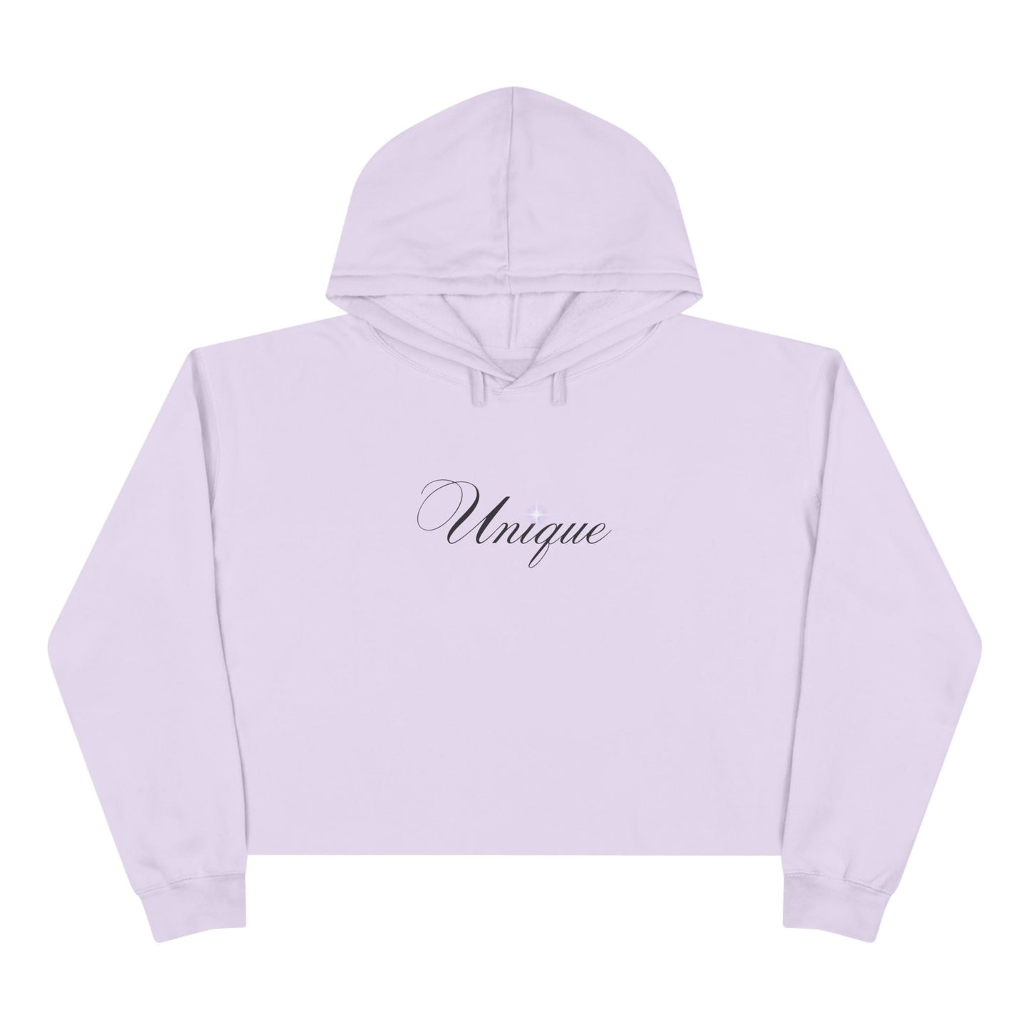 'Unique' White Cropped Hoodie — Minimal Script Crop Sweatshirt