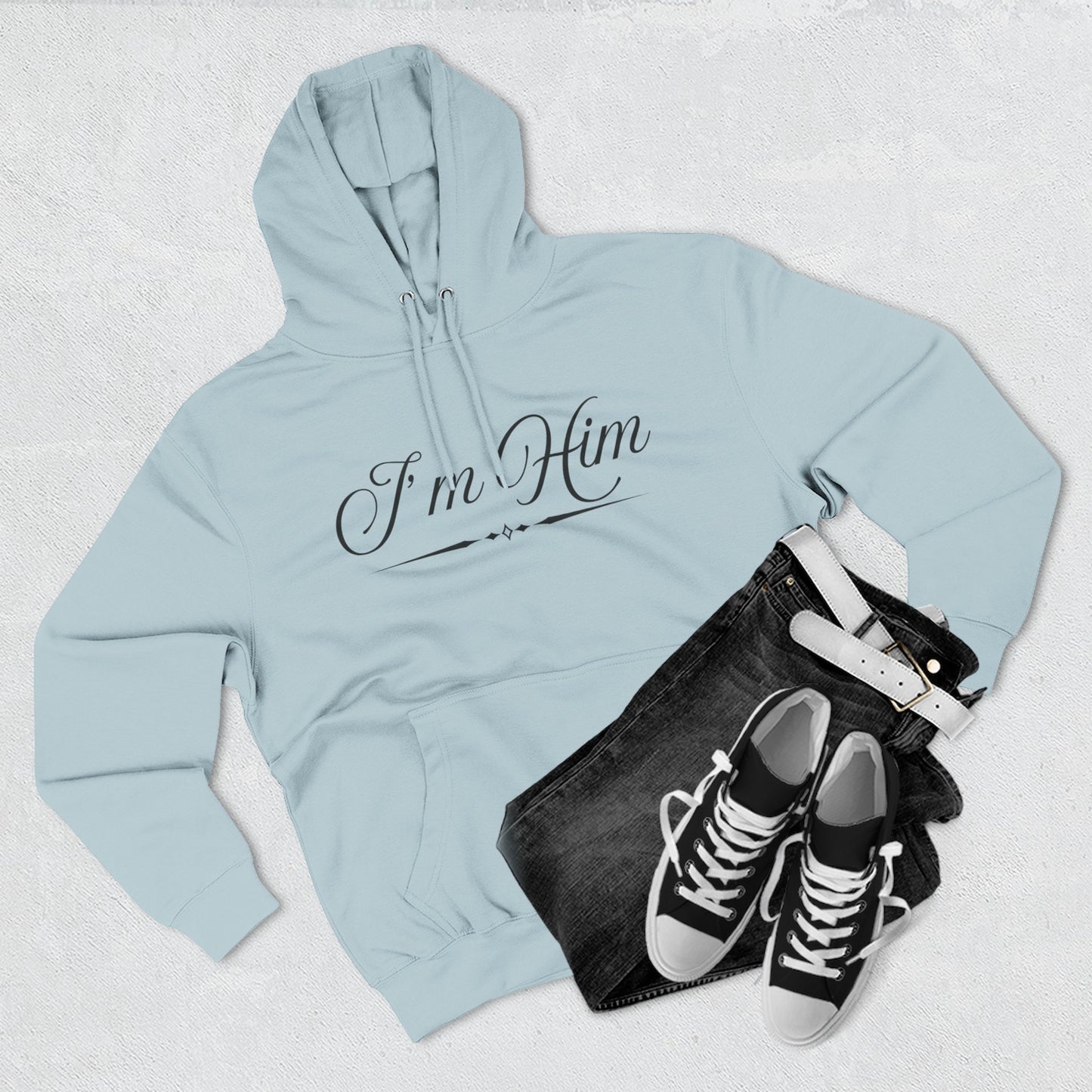 "I'm Him" Fleece Hoodie — Elegant Script Pullover for Confident Style
