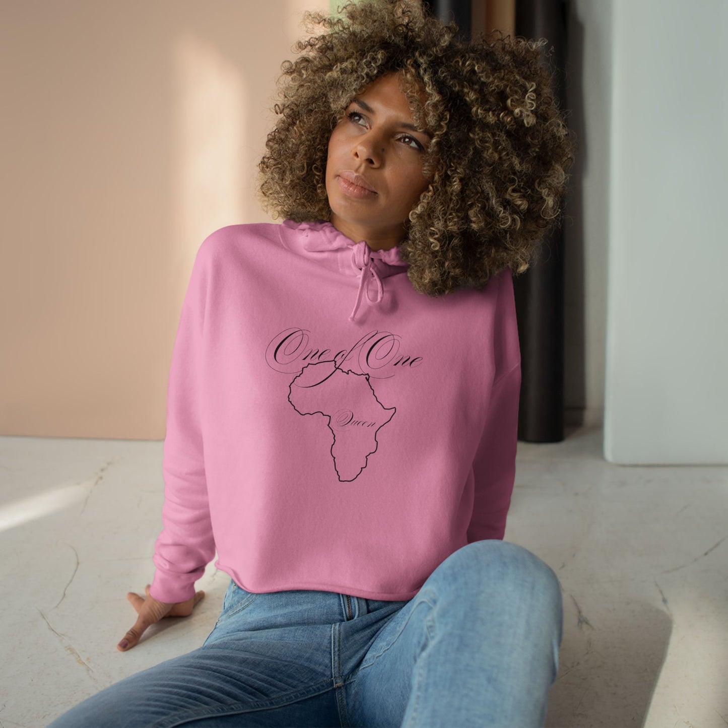 Crop Hoodie — Minimal Africa Outline "Love You" Graphic