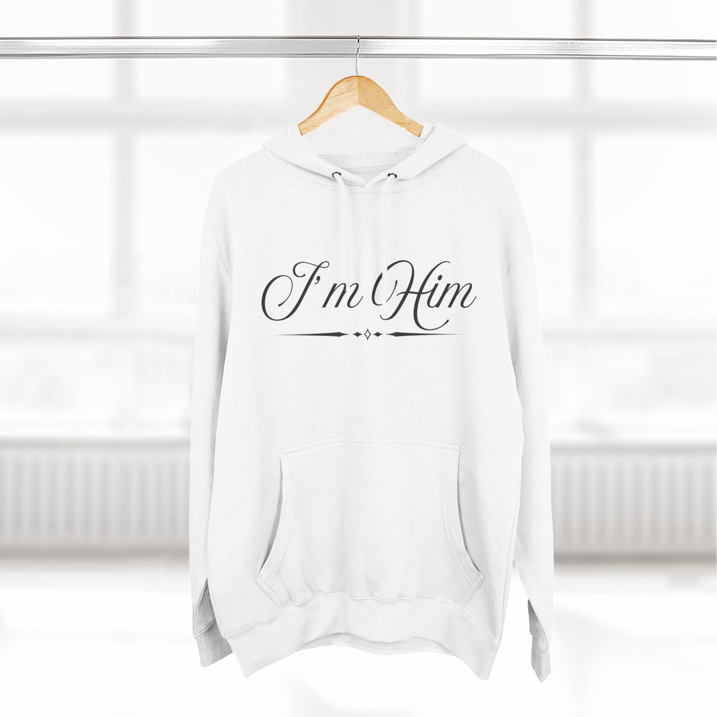 "I'm Him" Fleece Hoodie — Elegant Script Pullover for Confident Style