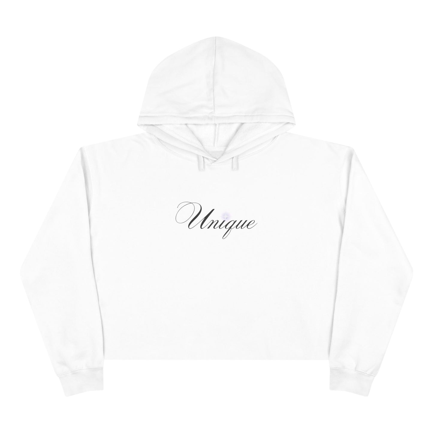'Unique' White Cropped Hoodie — Minimal Script Crop Sweatshirt