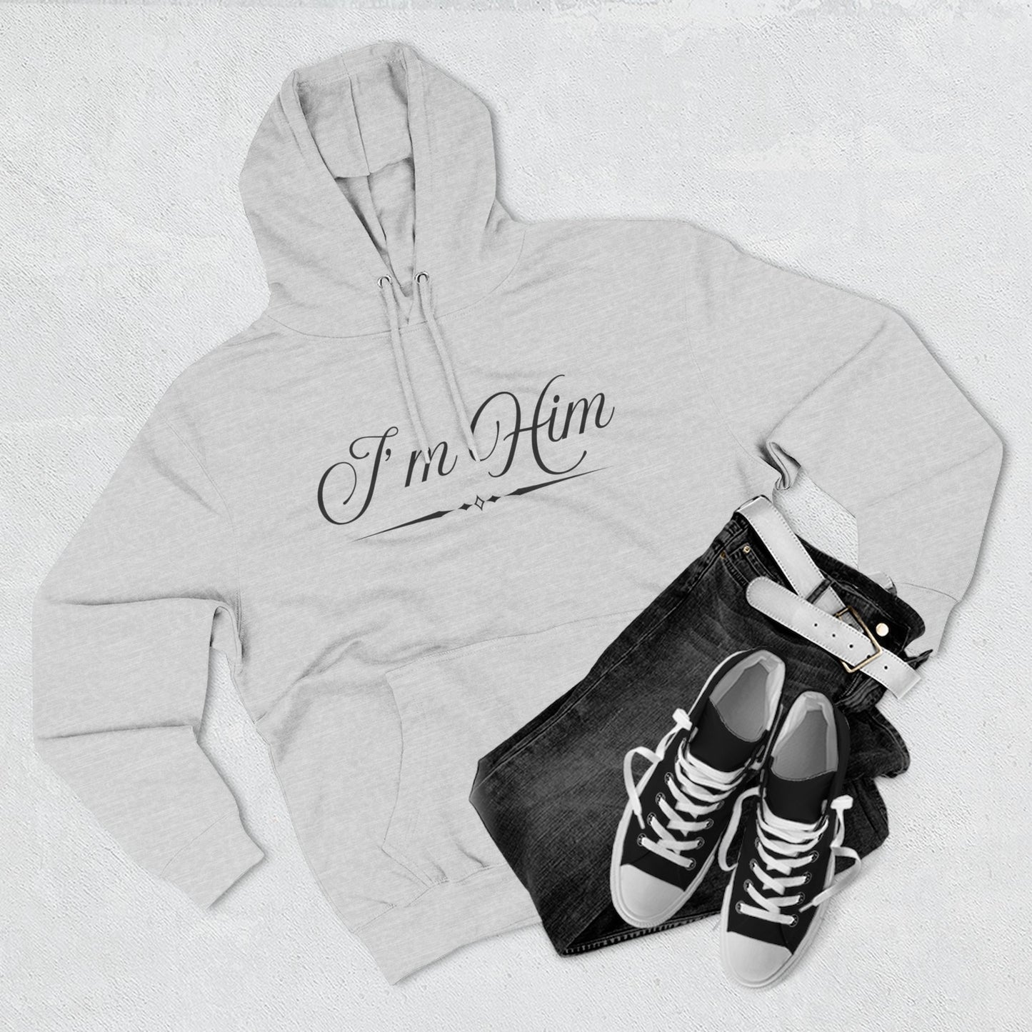 "I'm Him" Fleece Hoodie — Elegant Script Pullover for Confident Style