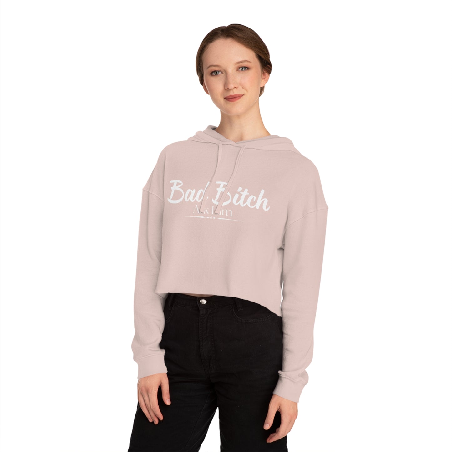 Cropped Hoodie — "Bad Bitch" Script Graphic Women's Crop Hooded Sweatshirt